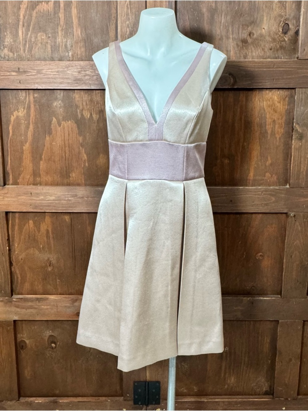Badgley Mischka Sleeveless V-Neck Mini Dress in Blush and Pale Pink